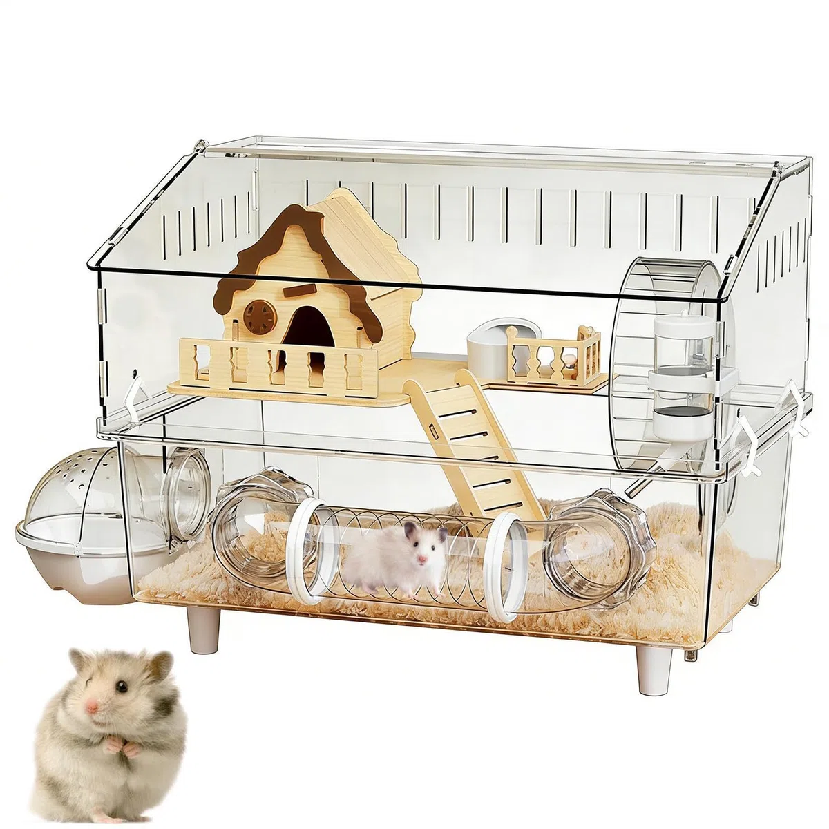 Hamsterkäfig 2-lagig klar Acryl Habitat | Hamsterhaus für Tiergeschäft Hofbeobachtung Indoor Spielen Outdoor Home
