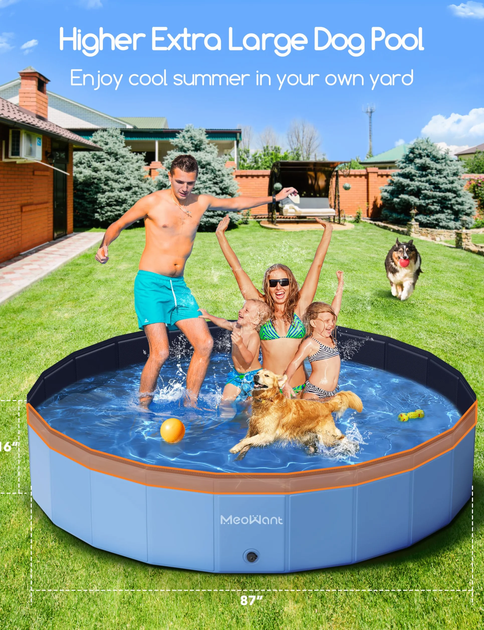 Meowant Hundepool Faltbar, Hundebadewanne, Planschbecken Groß Verdickt PVC, Extra Großer Outdoor-Faltbarer Kinderpool, Tragbare Rutschfestes Hundeplanschbecken, Keine Pumpe Benötigt(220 x 40 cm)