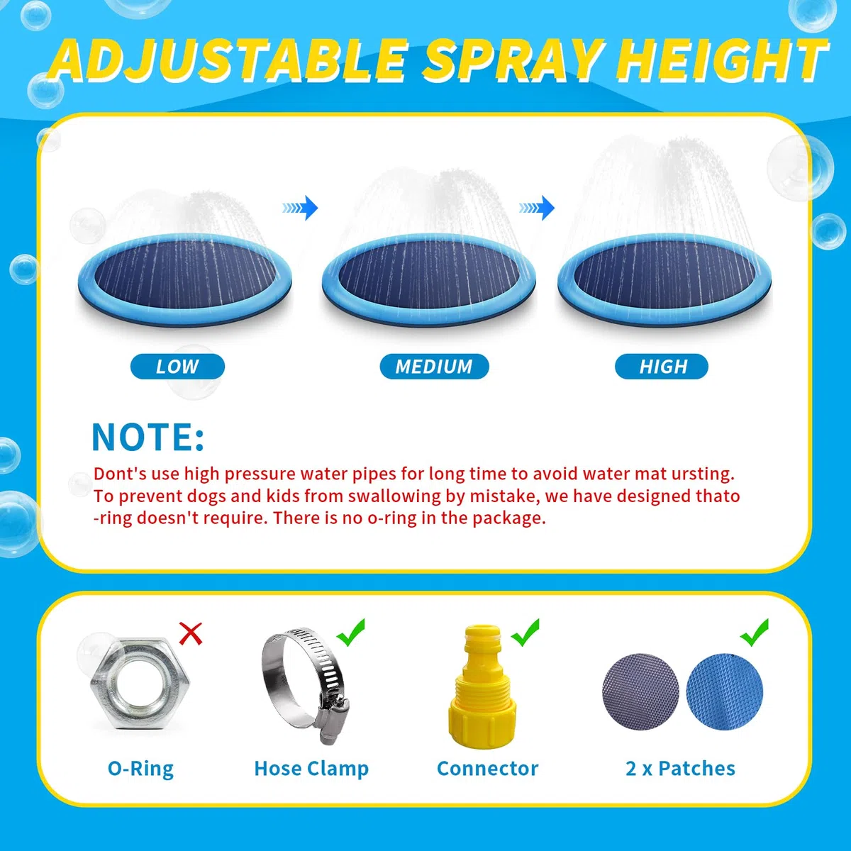 CNMTCCO Hundepool & Splash Pad für Kinder und Hunde 150CM, 0.58mm Verdickte Anti-Rutsch Wasserspielmatte, Outdoor Planschbecken für Garten, Wasserspielzeug Kinder Outdoor Sommer
