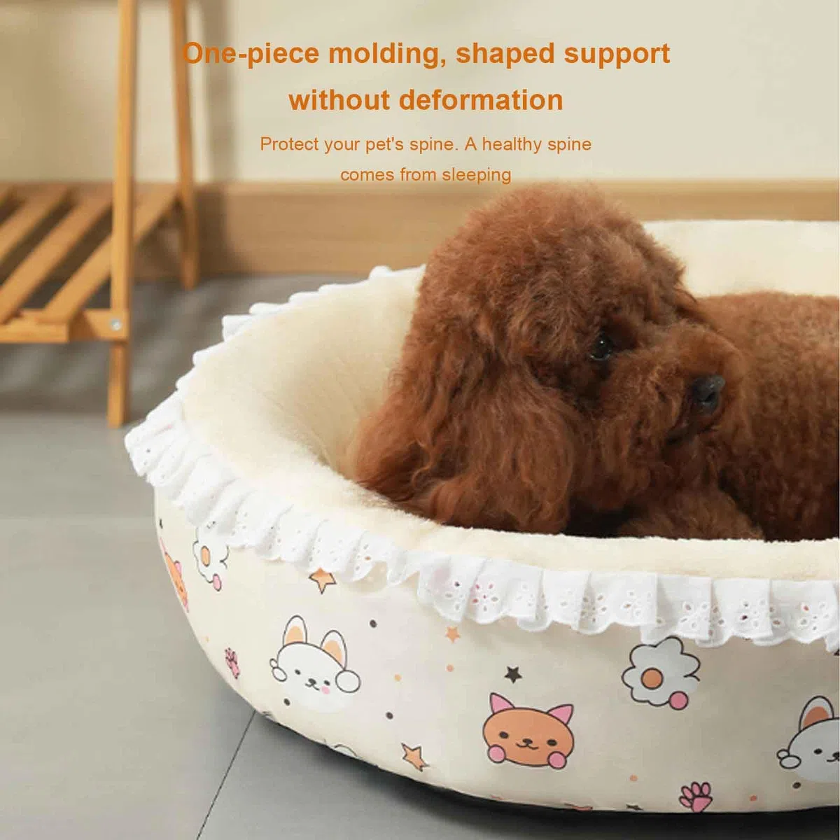 Haustier-Sofa, Katzen Sofa, Hundebett Flauschig, Katzenbett, Donut Katzenkissen Waschbar Mit rutschfest Unterseite, Bequemes Haustier Schlafbett,Beige,L