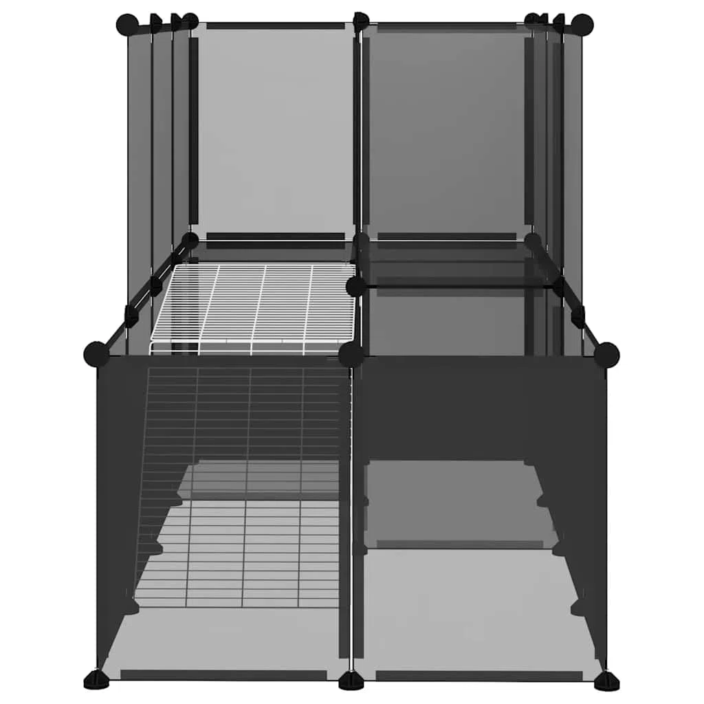 Kleintierkäfig Schwarz 142x74x93 cm aus PP und Stahl mit 24 Paneelen, rutschfesten Matten, Holzhammer, faltbar für Kaninchen, Meerschweinchen, Hamster, Nager, Indoor und Outdoor Nutzung