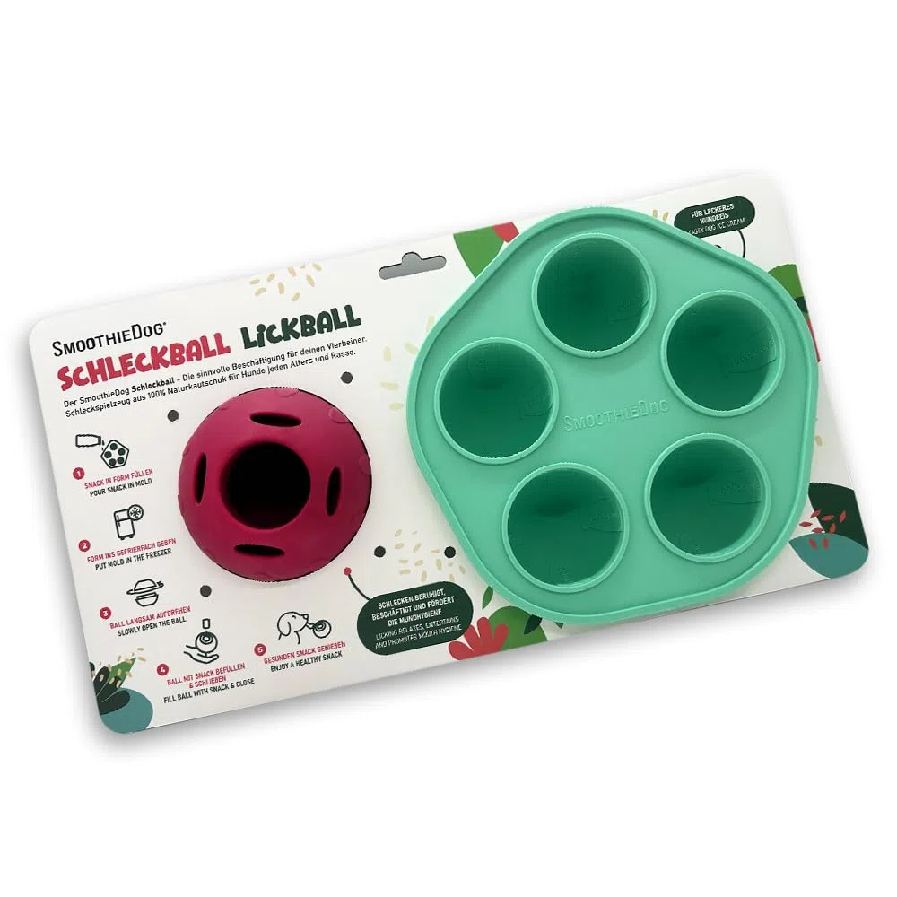 SmoothieDog Schleckball-Set + 1 Schleckball - Schleckball für Hunde, Snackball, für Mehrhundehaushalte, zur Beschäftigung, bpa frei, robust, befüllbar, zum einfrieren, spülmaschinenfest