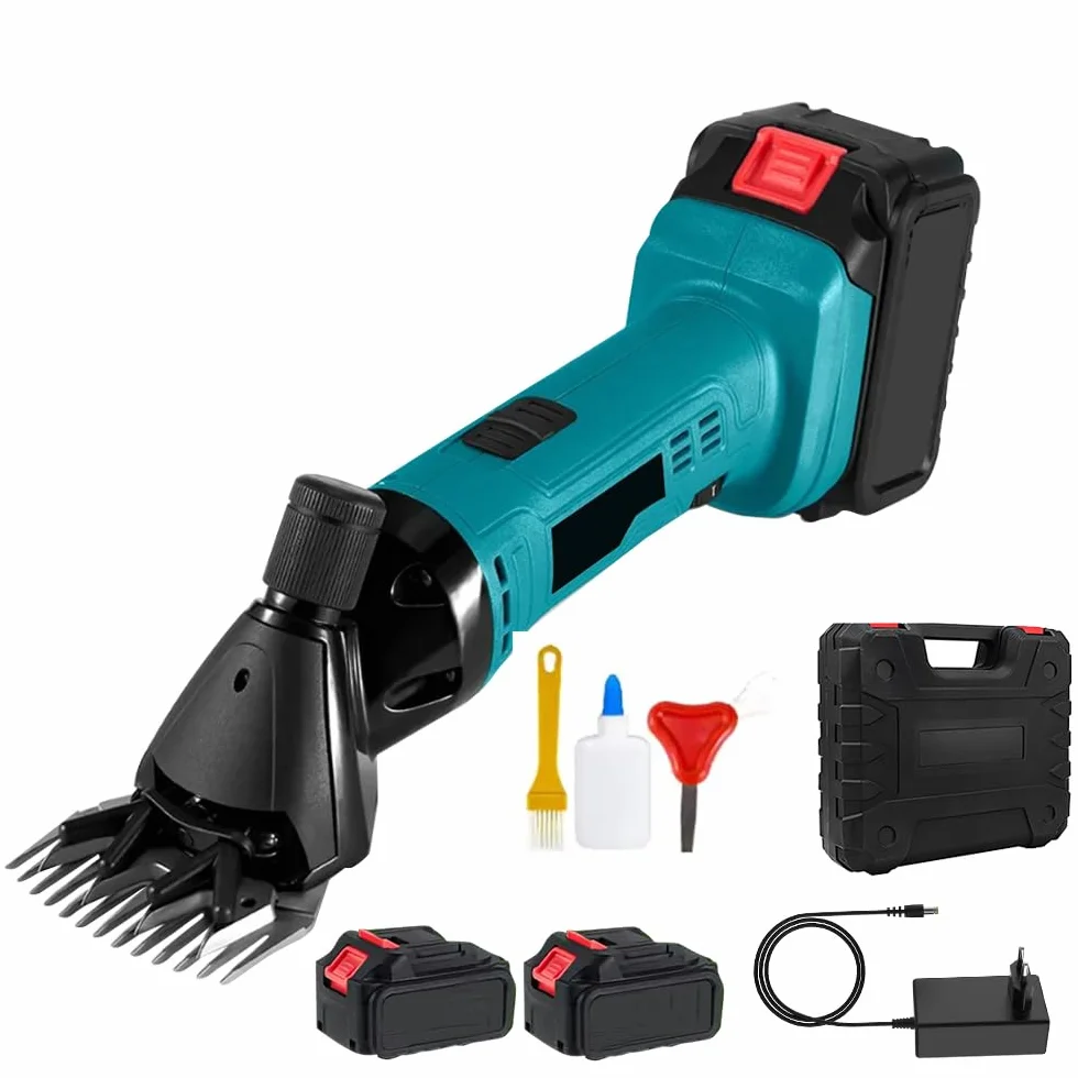 Professionelle Schermaschine für Schafe, 3500 Umdrehungen pro Minute, 6 einstellbare Geschwindigkeiten und 2 Batterien, geeignet für Schafe, Ziegen und Pferde (blau)