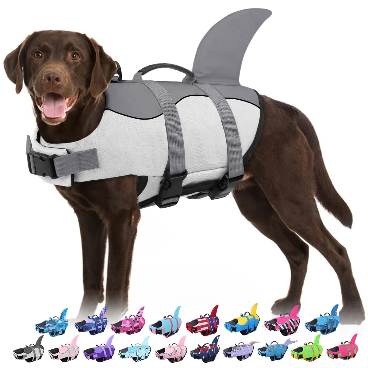 Rettungsweste für Hunde, Ripstop, Schwimmweste für kleine, mittelgroße und große Hunde, Lebensretter, Erhalter, Badeanzug für Sicherheit im Pool, Strand, Bootfahren, XX-Large, Grey Shark