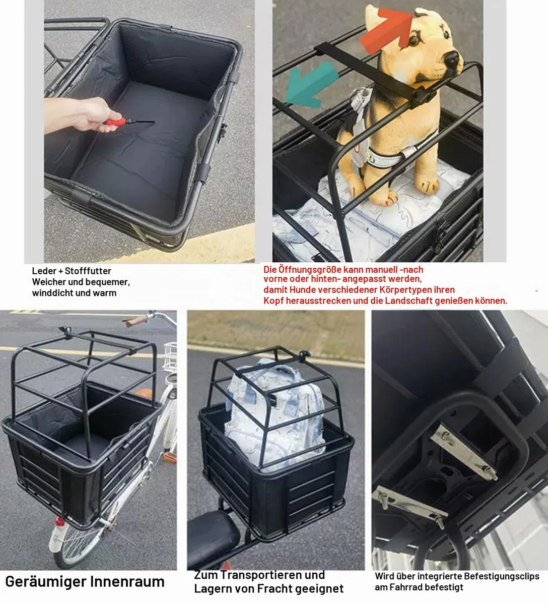 Hund Fahrradkorb Hinten für Hunde & Katzen – Verstellbarer Transportkorb mit Einlage & Schloss – Vielseitiger Gepäck- und Tiertransportkorb für Reisen, Wanderungen, Einkäufe & Hunde,A