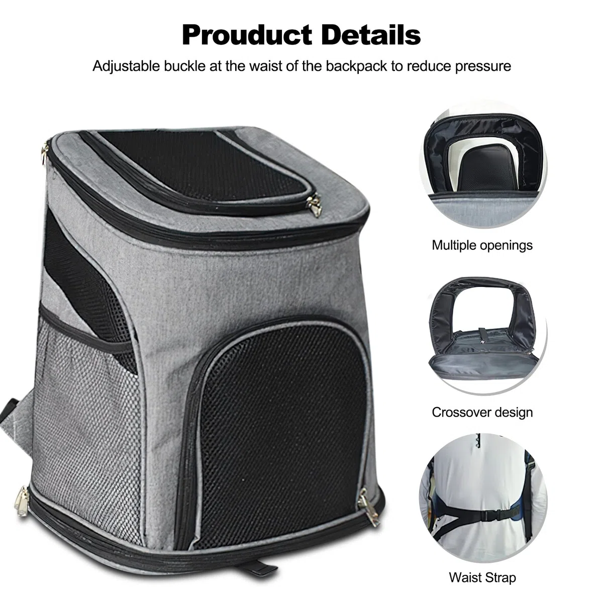Galatée Katzen-Rucksackträger, Einstellbarer Hundebacker Mit Superlüftungstemontigem Design, Tragbare Hunde Transportieren Rucksack Für Reisen, Wandern Und Radfahren, Außengebrauch(XL, Grau)