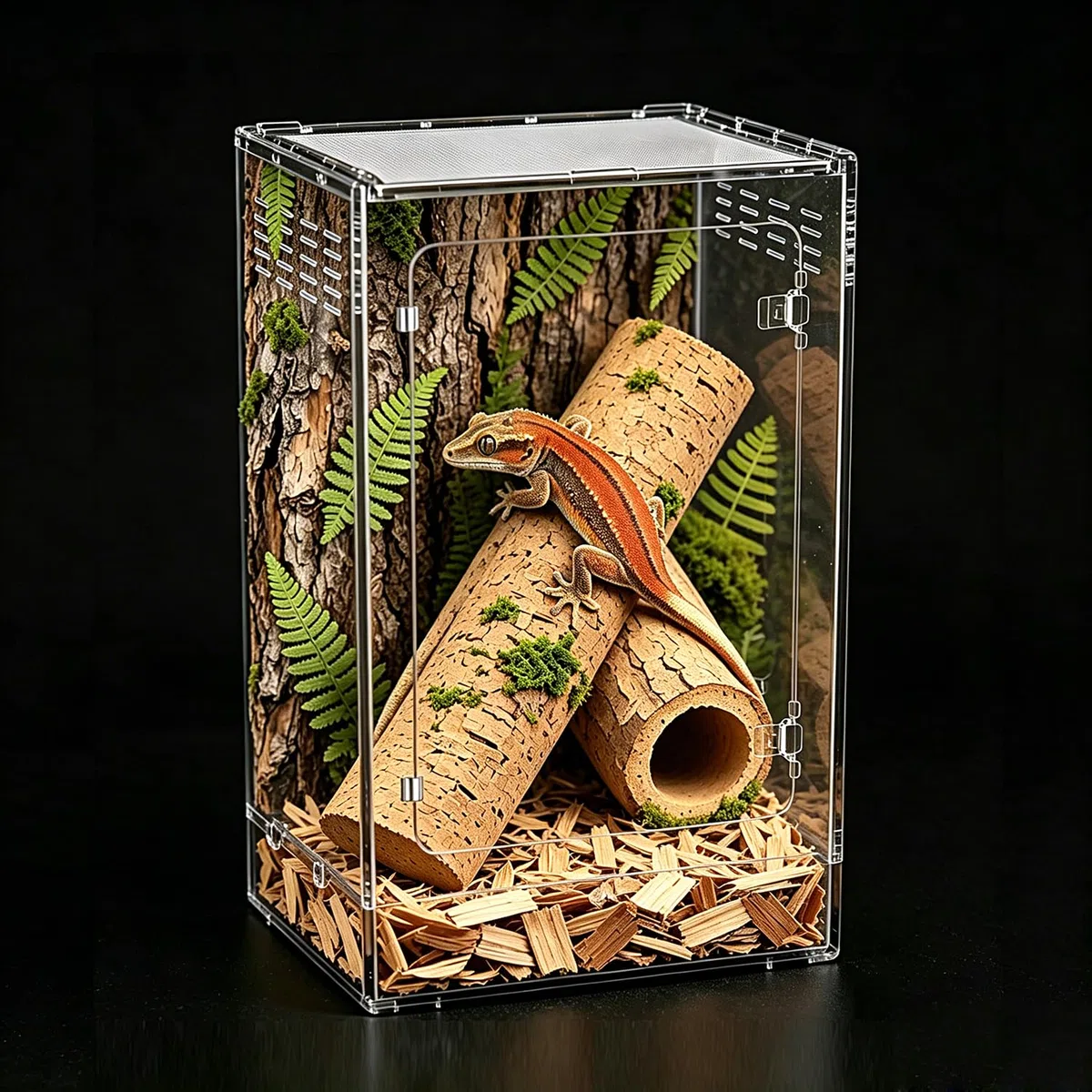 Reptilien-Terrarium hoch, 11 Gal vertikales PC-Terrarium, 12"x12"x18" Lebensraum-Gehege mit vorderer Öffnungstür und oberem Bildschirmbelüftung für Geckos, Baumfrösche, Chamäleons, Bartagamen
