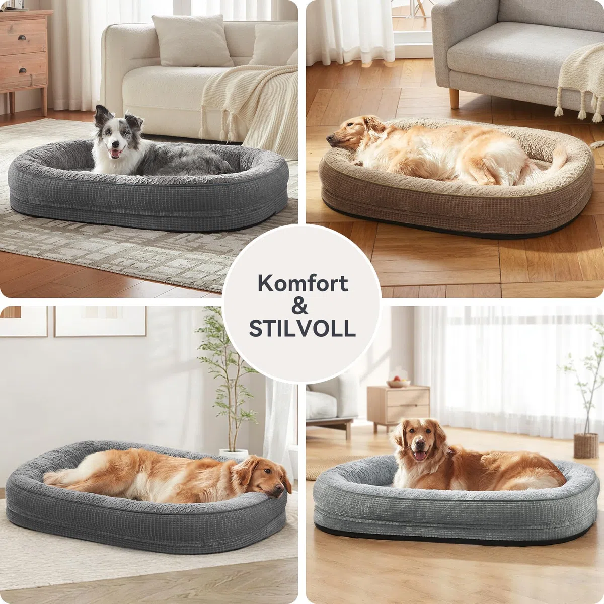 Pawk Orthopädisches Hundebett Mittelgroße Hunde, 89x63cm Vierseitiges Nackenrolle Hundebett Orthopädisch, Memory Foam Hundekorb Wasserdicht rutschfest, Hundebetten Abnehmbar und Waschbar Outdoor, Gris