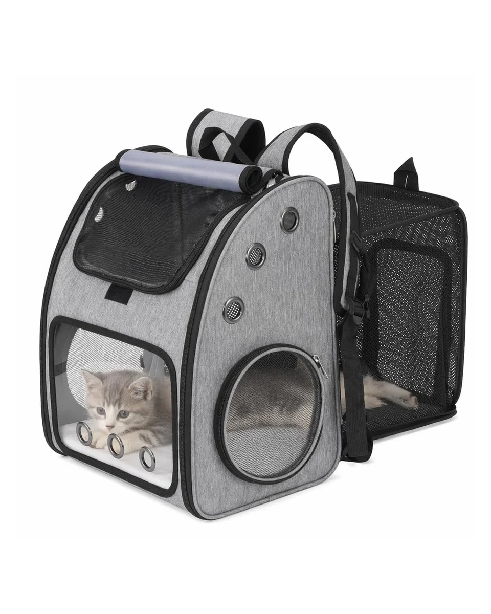 Erweiterbarer Haustier-Rucksack für Katzen, Hunde und Kleintiere, tragbare Haustier-Reisetasche, super belüftetes Design, Fluggesellschaft genehmigt, ideal für Reisen/Wandern/Camping