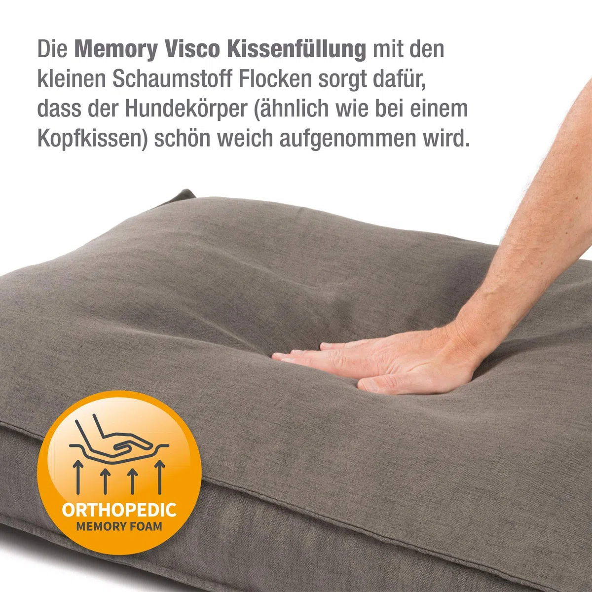 JAMAXX Premium Hundekissen in edler Leinen-Optik - Orthopädisch Memory Visco Schaumstoff - Waschbar Abnehmbarer Bezug - Wasserabweisender Innenbezug - Hundebett PDB1005 (L) 120x90 braun-grau