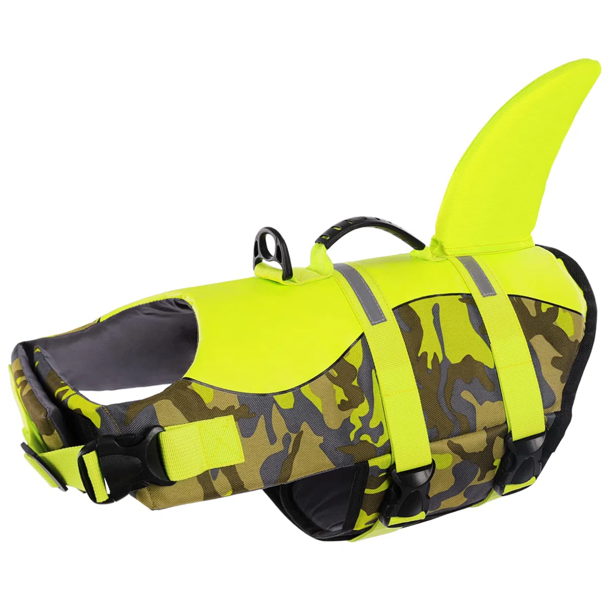Queenmore Schwimmweste Hund Einstellbare Hunde Schwimmweste, Ripstop Rettungsweste mit hohem Auftrieb und langlebigem Rettungsgriff für Hund für kleine mittlere Hunde, (GreenCamo, M)