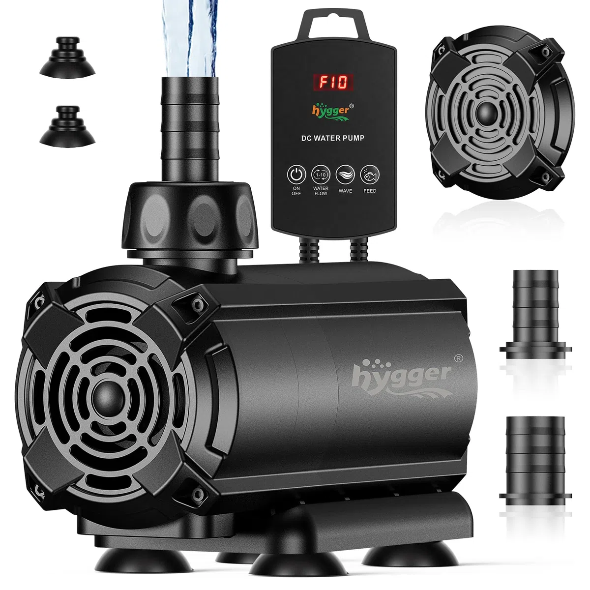 hygger Aquarium Wasserpumpe Tauchpumpe 12000L/H, 80W mit Steuergerät | Teichbrunnen, 10 einstellbaren Durchflussstufen, Wellenmodus Speicherfunktion, für in Süß- und Meerwasseraquarien Teiche