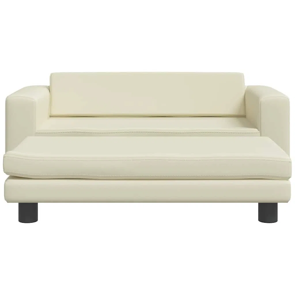 Hundebett mit Verlängerung Creme Kunstleder 100x50x30 cm, weiches Hundesofa mit Schaumstofffüllung, rutschfestes Haustierbett für kleine Hunde, ideal für Wohnzimmer und Schlafzimmer