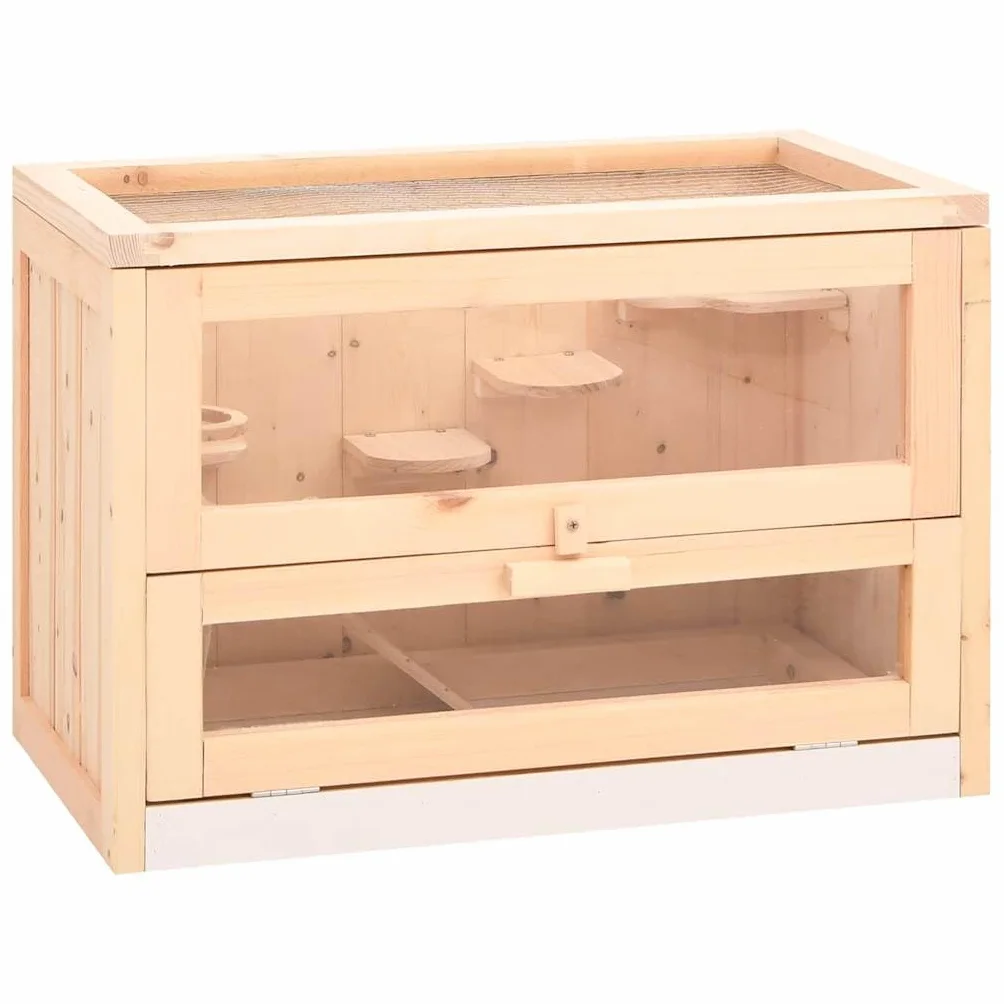 Hamsterkäfig Massivholz Tanne 60x35,5x42 cm mit Acrylfront und Drahtgitter Dach, Kleintier Gehege für Hamster Meerschweinchen Kaninchen, Innen Außen Nutzung