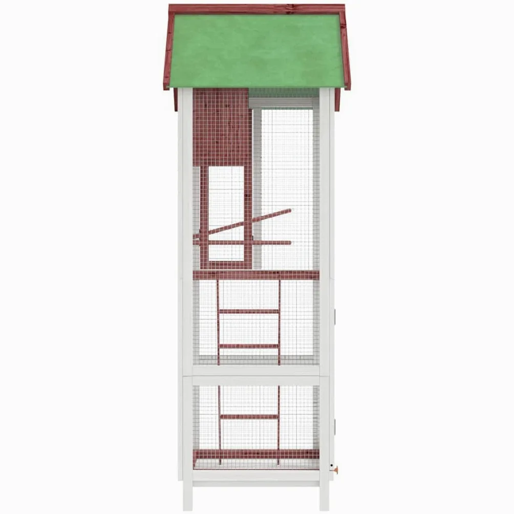 Voliere Mokka aus massivem Kiefernholz 60x58,5x160 cm mit wasserfestem Dach, Sitzstange, Nistkasten und Gitter für Papagei, Wellensittich, Kanarienvogel, Nymphensittich, Innen und Außen