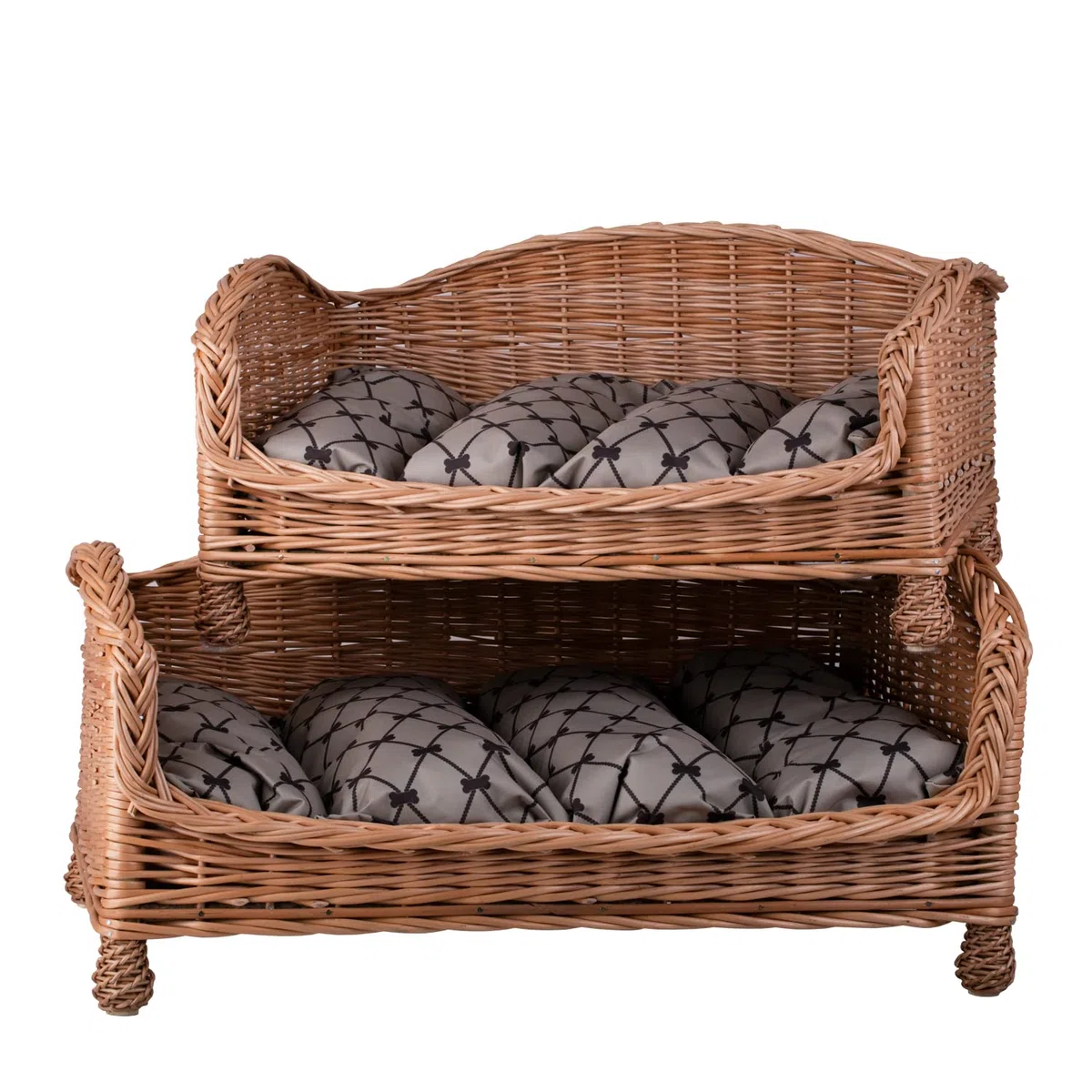 Tierkorb Hundekorb Lager aus Weide für Hund Katze mit weichem Kissen Liegestuhl für Tiere Katzenlager Hundlager Hundebett Katzenbett (54x32 H25, Beige)
