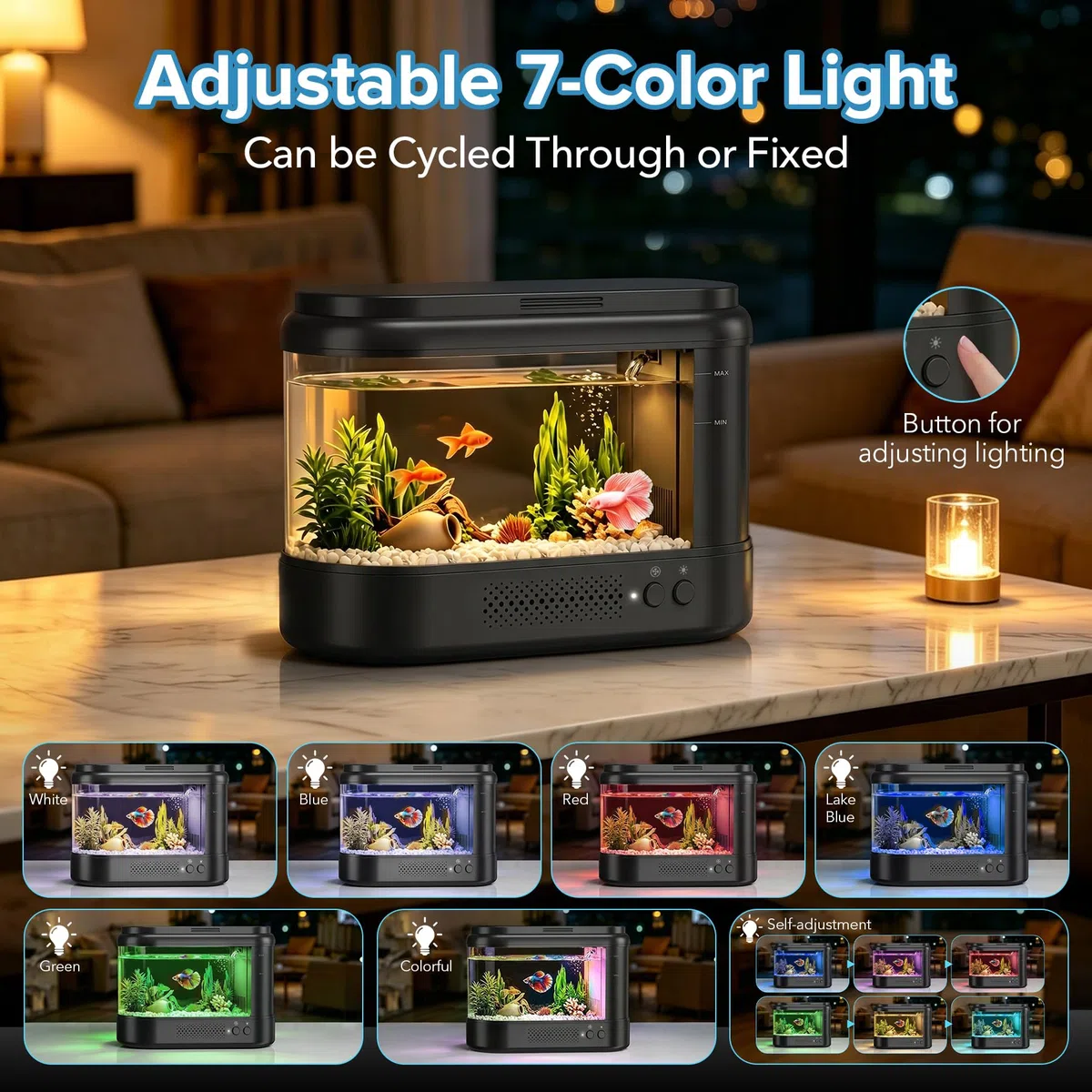 Nano Aquarium Starter Set 3,7L Schwarz Acryl mit Filtersystem LED Beleuchtung Betta Tischaquarium