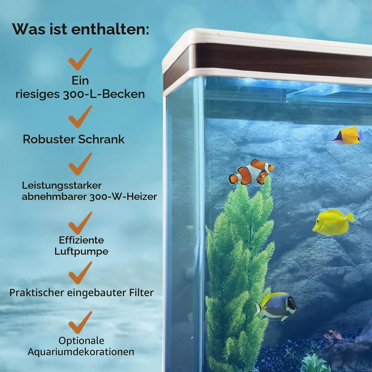 Monster Shop Aquarium 300 L Weiß - Vollständiges Starter-Set mit Aquarium, Unterschrank, Kies und Hintergrund - Ideal für Fische - Glas - 143,5 cm H x 120,5 cm B x 39 cm T