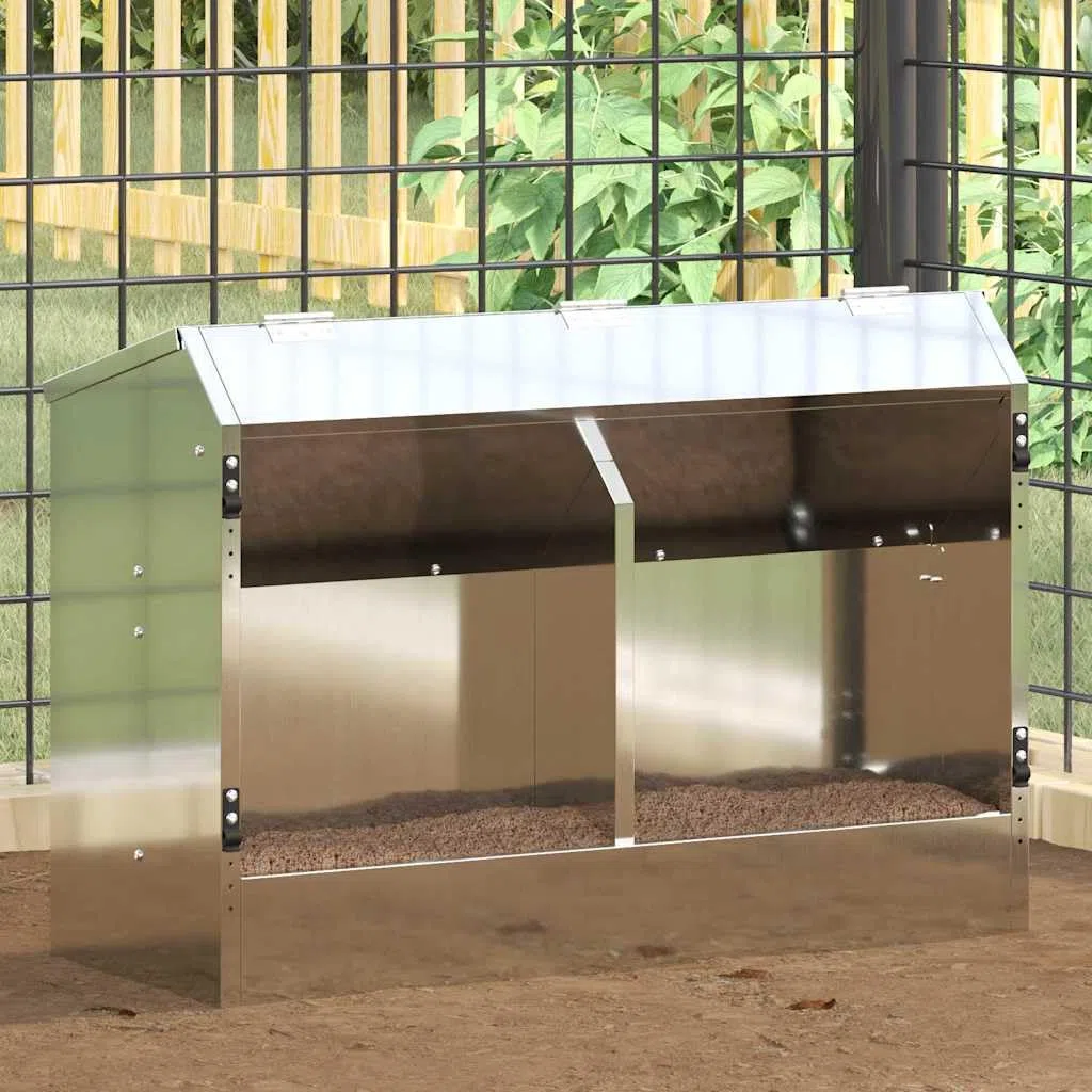 Kaninchenfütterer Silber aus verzinktem Stahl 64,5 x 25,5 x 45,5 cm wetterfester Futterautomat für Innen und Außen mit 6 kg Kapazität robuster Futterspender für Kleintiere und Kaninchen