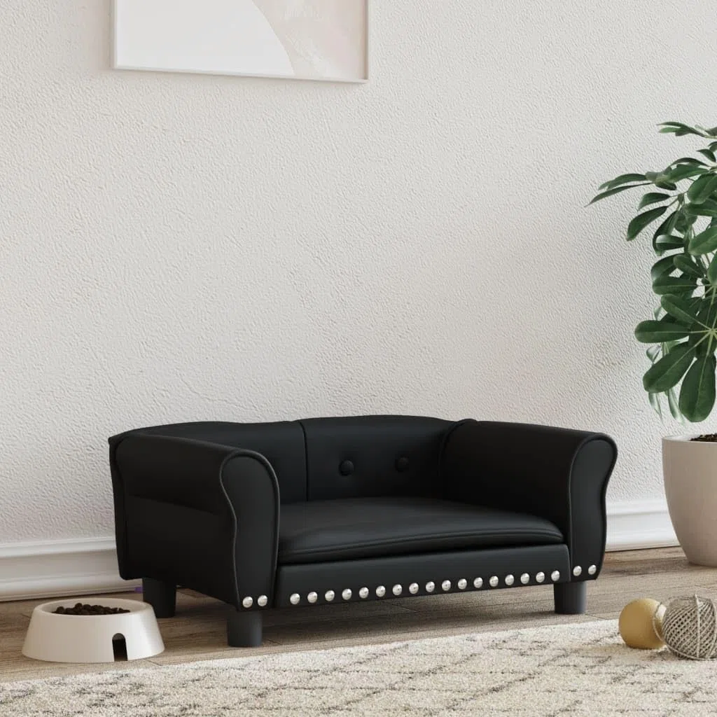 BaraSh Hundebett Schwarz 70x45x30 cm Kunstleder Hundedecke Flauschig Hundeteppich