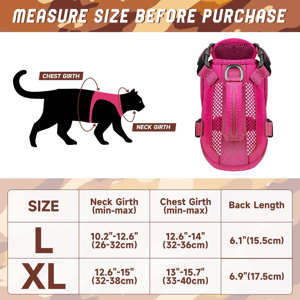 Taktisches Katzengeschirr mit Leine, Air-Mesh, für große Erwachsene, Katzengeschirr, ausbruchsicher, reflektierend (APink, L)
