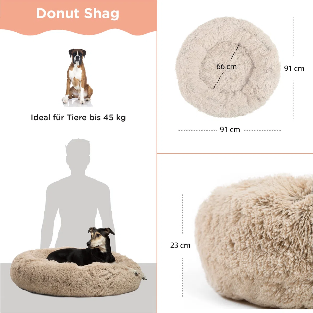 Best Friends by Sheri The Original Calming Donut - Beruhigendes Haustierbett - maschinenwaschbarer Reißverschluss-Bezug - Taupe - 91 x 91 cm - L