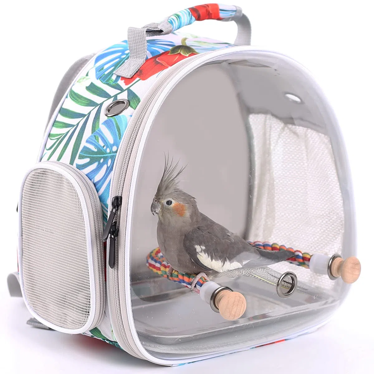 Vogeltrage-Rucksack mit Seilsitzstange, tragbarer Vogel-Reise-Rucksack (mehrfarbig, Vogelträger)