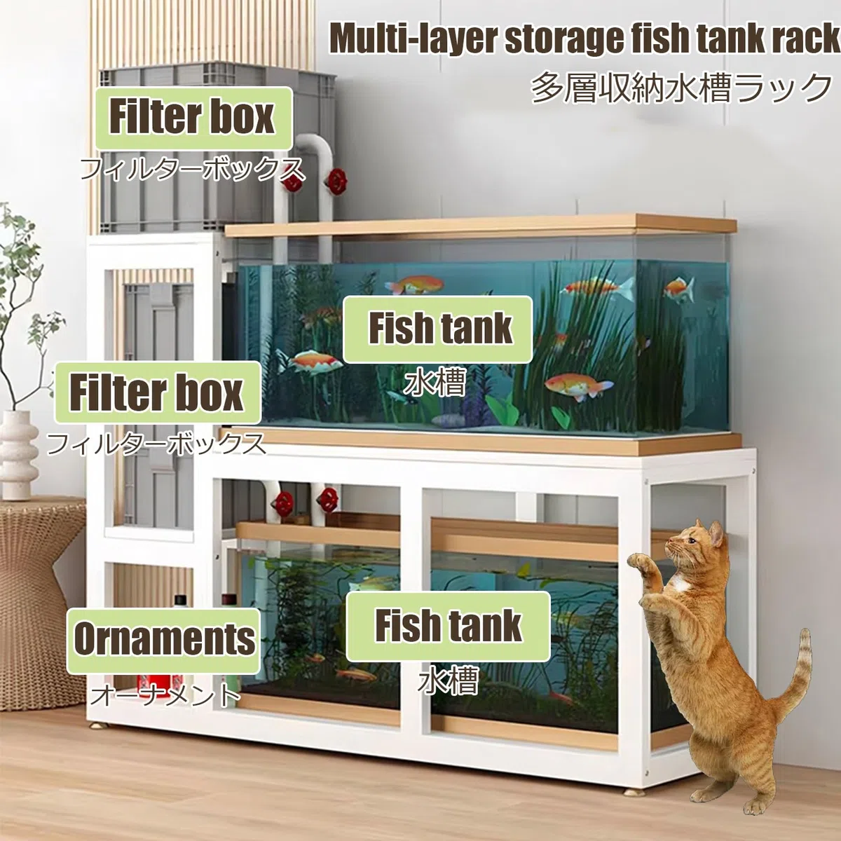 Aquarium Unterschrank 2-StöCkig, Kleiner AquariumstäNder Aquarienunterschrank Terrarium FischtankstäNder Mit Ablage Starke TragfäHigkeit FüR HeimbüRo(White)