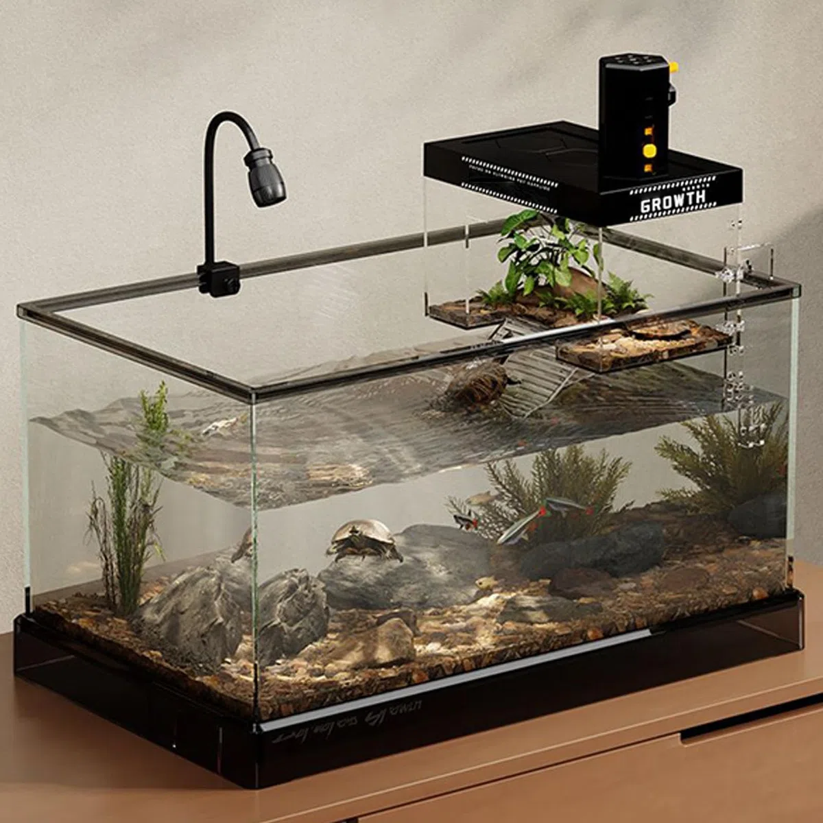 Schildkrötenbecken mit Rampe für Reptilien, Ruheplatz für Reptilien, über dem Tank, mit Rampe, Lebensraum-Topper, Wassergelände, Käfig, Hotel, Balkon
