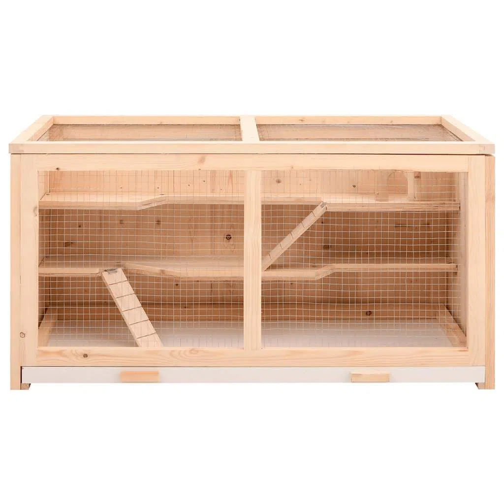 Hamsterkäfig aus massivem Tannenholz 104 x 52 x 54 cm mit Drahtgitter, Rückzugsort und Auslauf für Hamster, Meerschweinchen, Mäuse, Nager und Kleintiere im Indoor und Outdoor Bereich