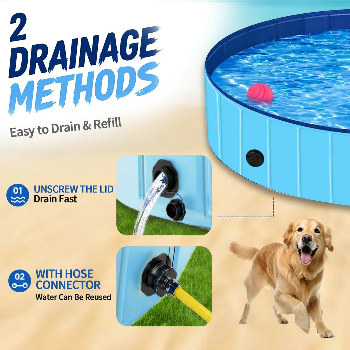 Hundepool Faltbar 160x30cm für Große Hunde, Hundeplanschbecken aus kratzfestem Taffeta, Robuste Hundebadewanne & Bällebad, Keine Pumpe benötigt, Tragbares Schwimmbecken zur Abkühlung (XL-160×30cm)