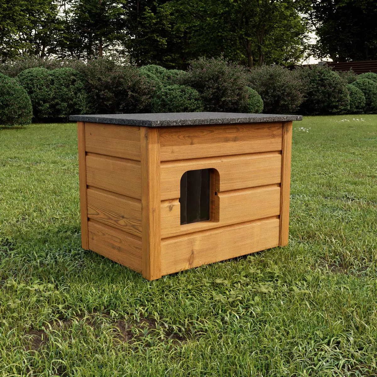 Katzenhaus 57x47 cm Katzenhütte Höhle Outdoor für draußen Winterfest isoliert Holz Versteck Sicherheit Komfort Braun