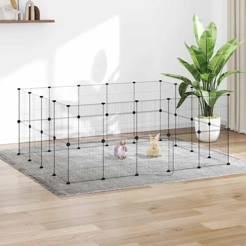 36-TLG. Kleintiergehege mit Tür, Welpenlaufstall Metall Schwarz | Flexibler DIY-Laufstall für Wohnzimmer und Garten. Robustes Stahlgitter schützt Meerschweinchen und Kaninchen.