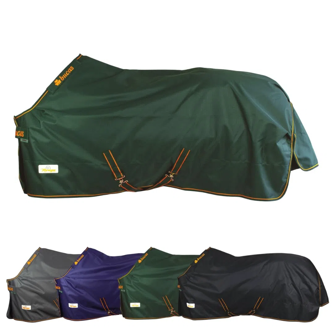 Marengos by Bucas - Weidedecke 1200D Irish Turnout | als Regendecke & Übergangsdecke | wasserdichte Outdoordecke mit Innenfutter & Kreuzbegurtung | Grün/Orange in Größe 165cm (ohne Füllung)