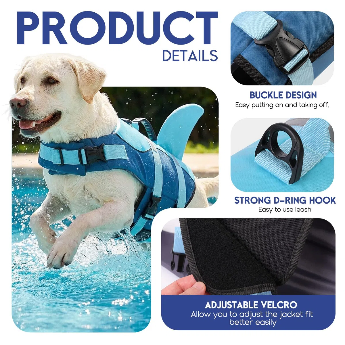 ASENKU Hundeschwimmweste Größe S für kleine Hunde, Schwimmweste für Hund Hai mit Sicherheitsgriff, Reflektorstreifen & D-Ring, ideal für Schwimmen, Boot & Strand
