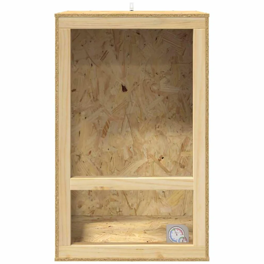 OSB Terrarium Braun 50 x 50 x 80 cm quadratisches Reptilien Terrarium mit Glasfront und Thermometer für Amphibien und Nagetiere