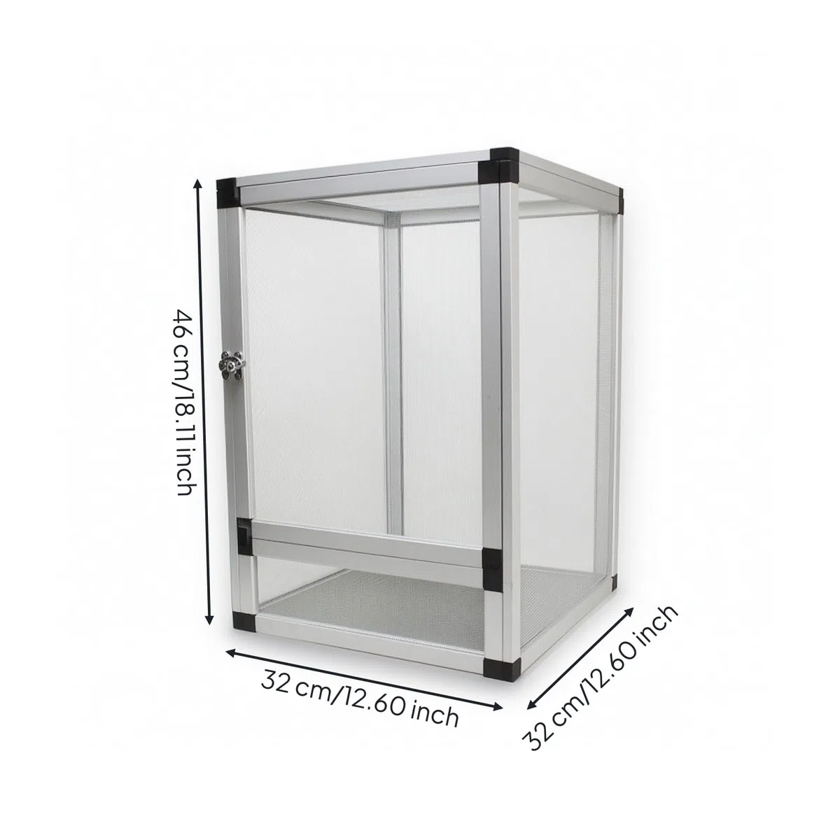 Colcolo Reptilienkäfig Aluminium Terrarium Gehege Habitat aus Aluminiumlegierung Gute Luftzirkulation durch Meshwände Frontzugang mit Schloss Herausnehmbare, Silv Mesh Door