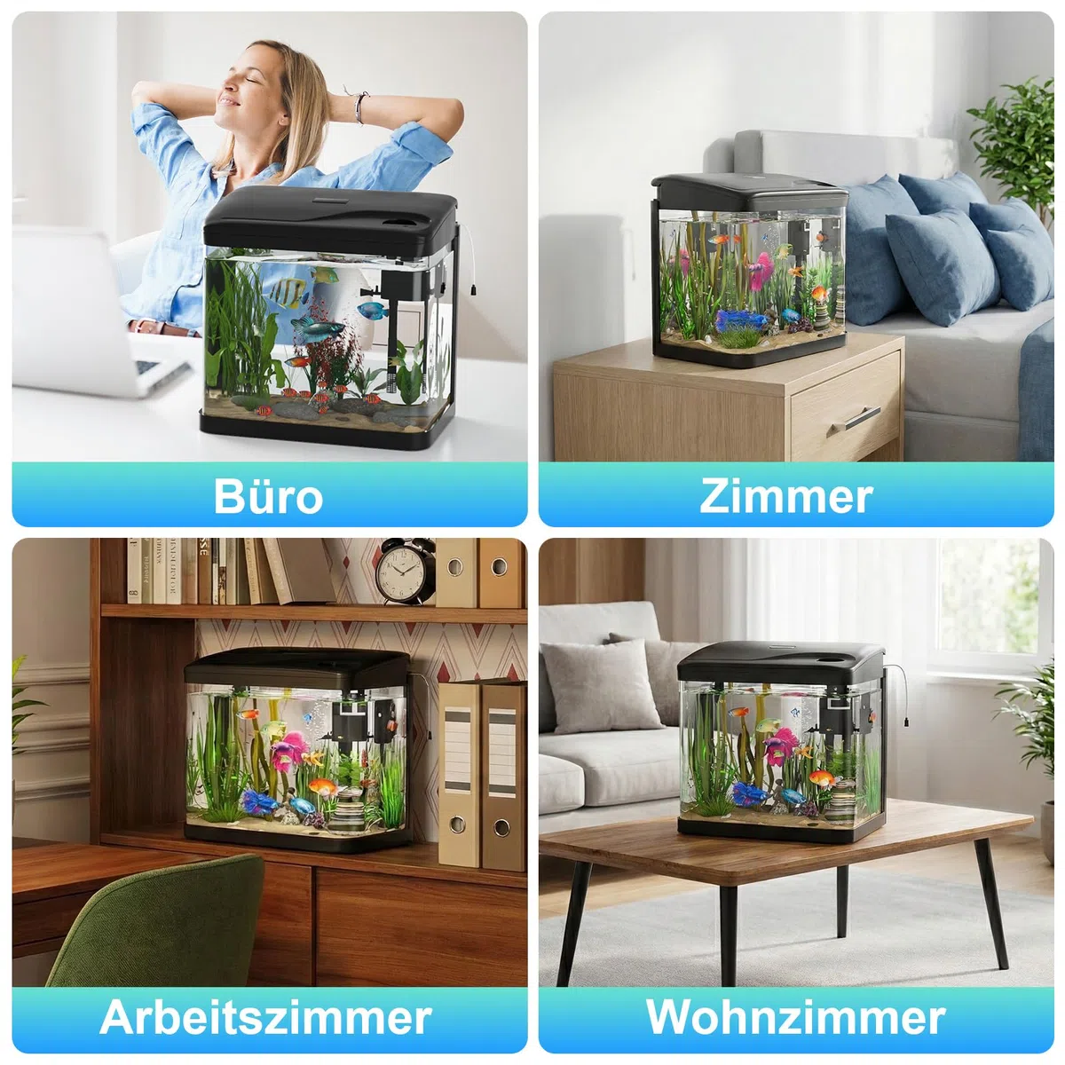 Aquarium Komplettset Nano 15L mit LED-Leuchten & Filtersystem Schwarz