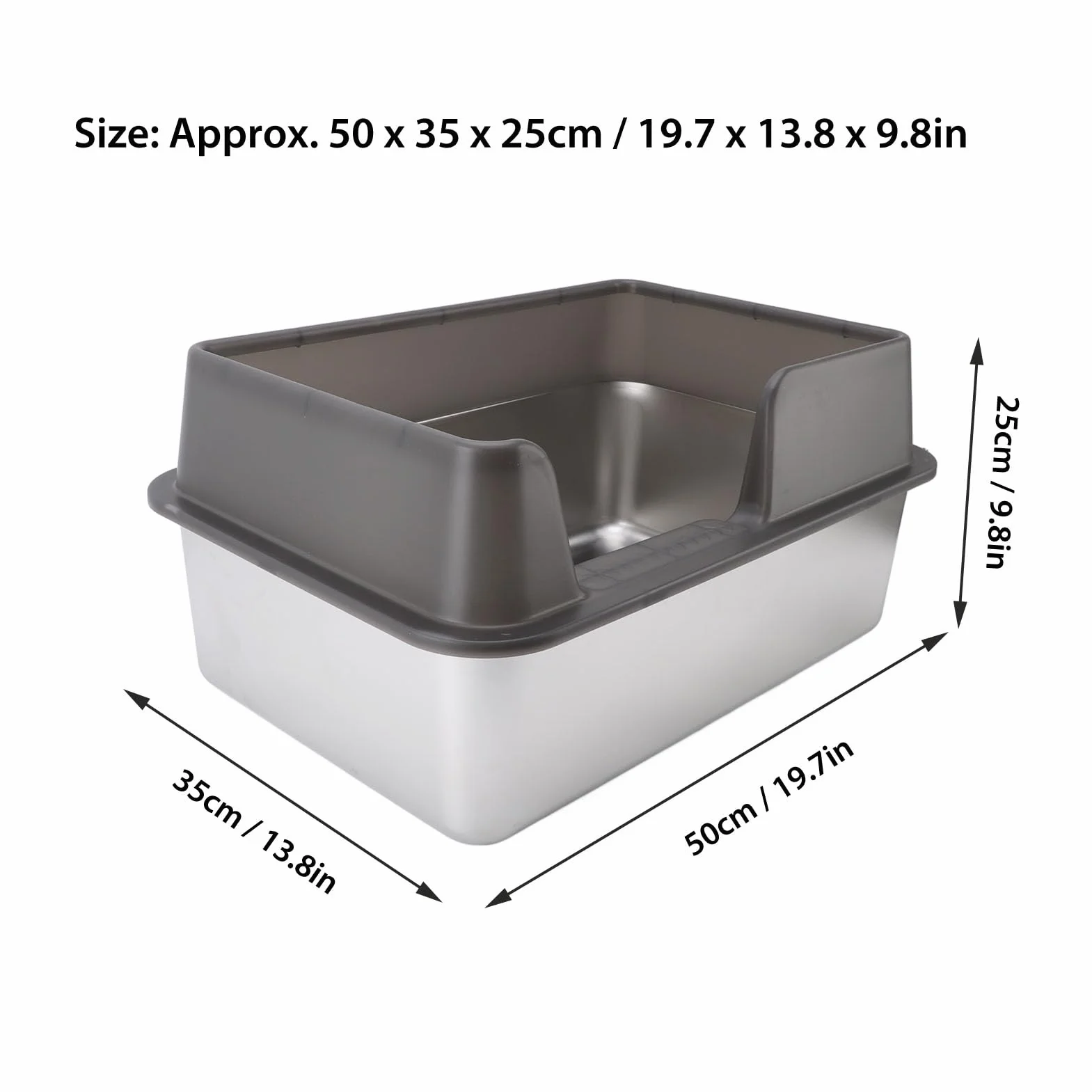 Culnflun Katzentoilette aus Edelstahl, Spritzwassergeschützte Katzentoilette mit Hoher Seite und Schaufel für Katzen, Kätzchen, Kaninchen, Meerschweinchen (L Schwarz)