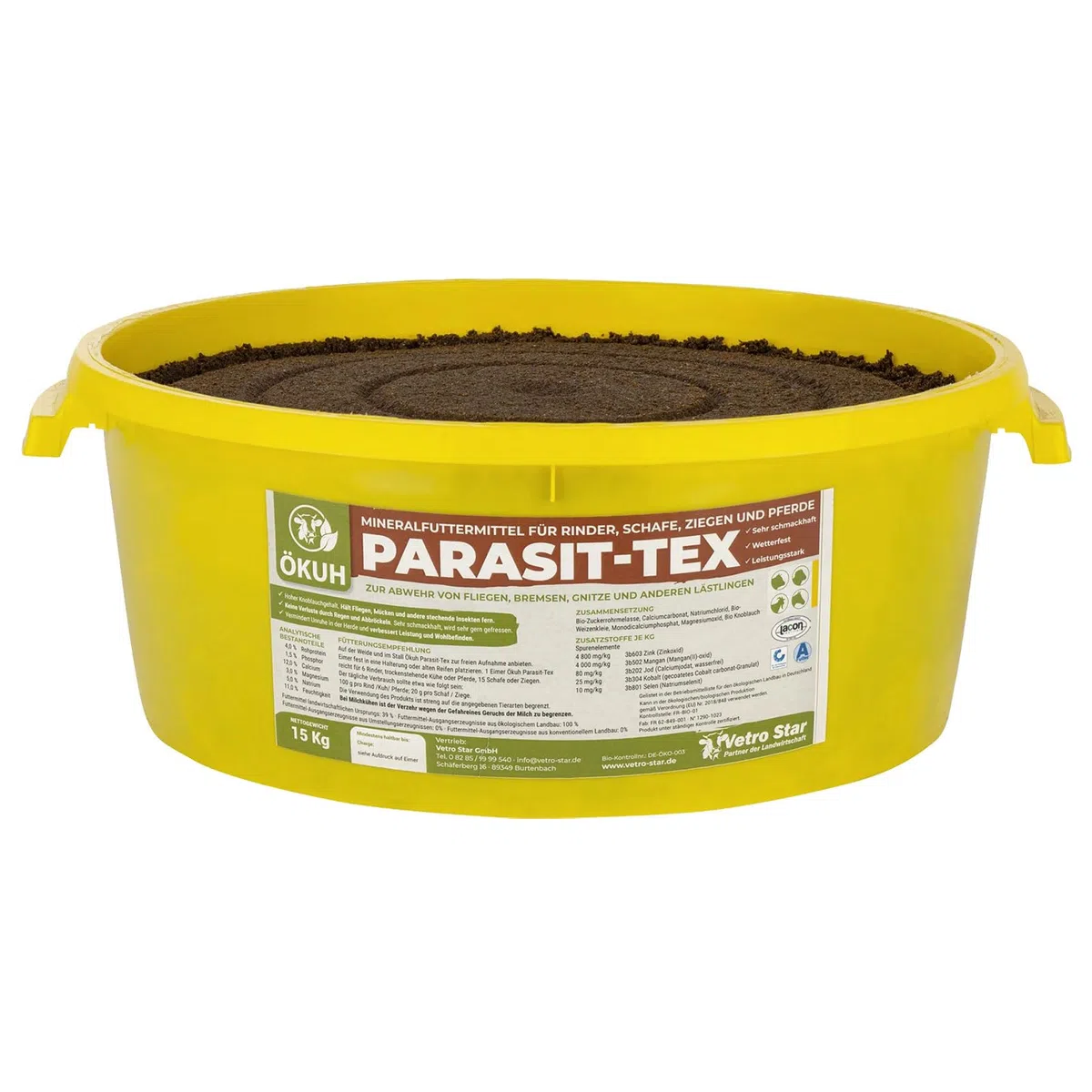 Ökuh Parasit-Tex Spezialleckmasse 15 kg gegen Fliegen Bremsen Gnitze für Rinder Ziegen Schafe Pferde