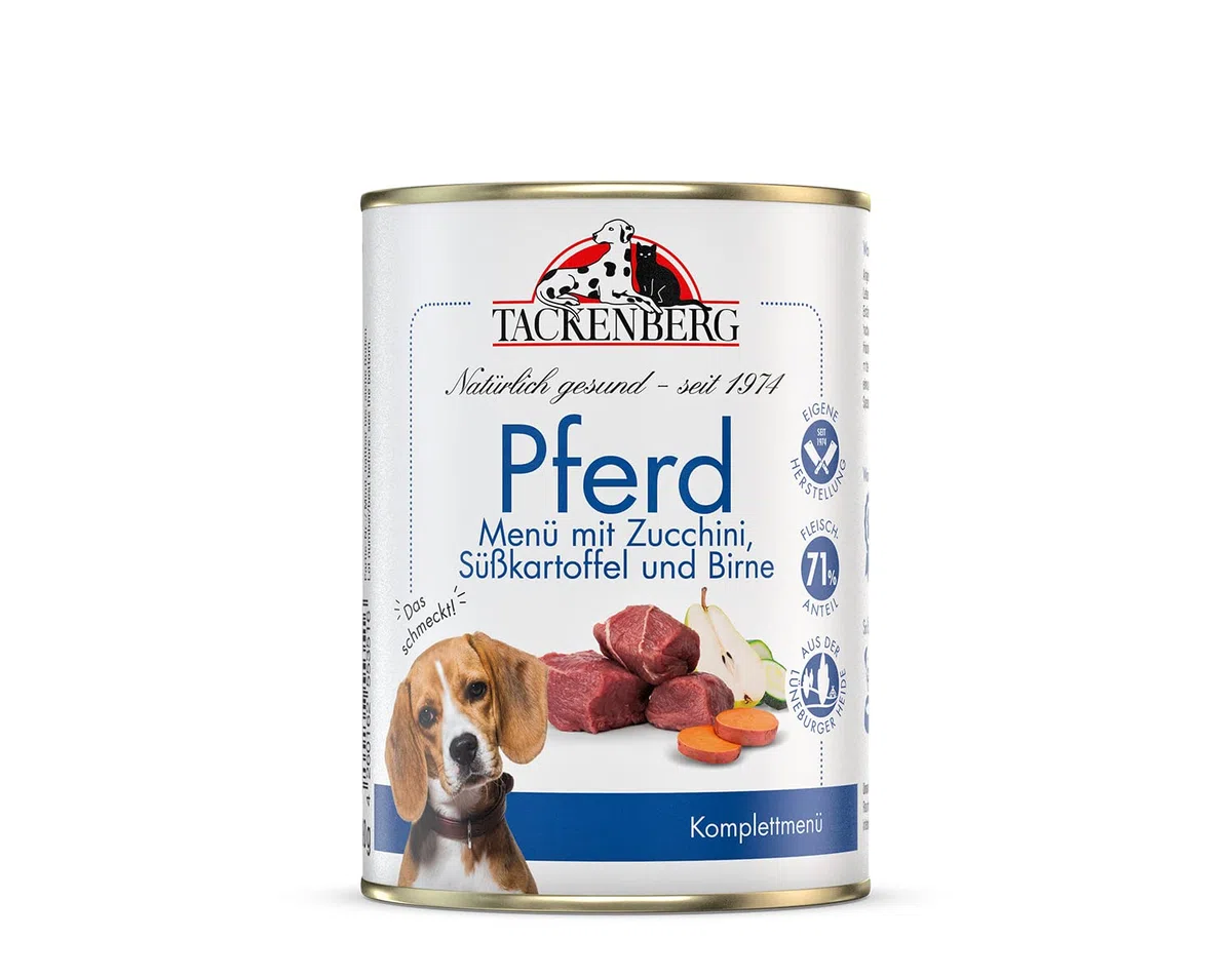 TACKENBERG Pferd mit Zucchini, Süßkartoffel und Birne Nassfutter Dose für Hunde - Hundefutter in Premiumqualität - natürlich getreidefrei, 24 x 400 g