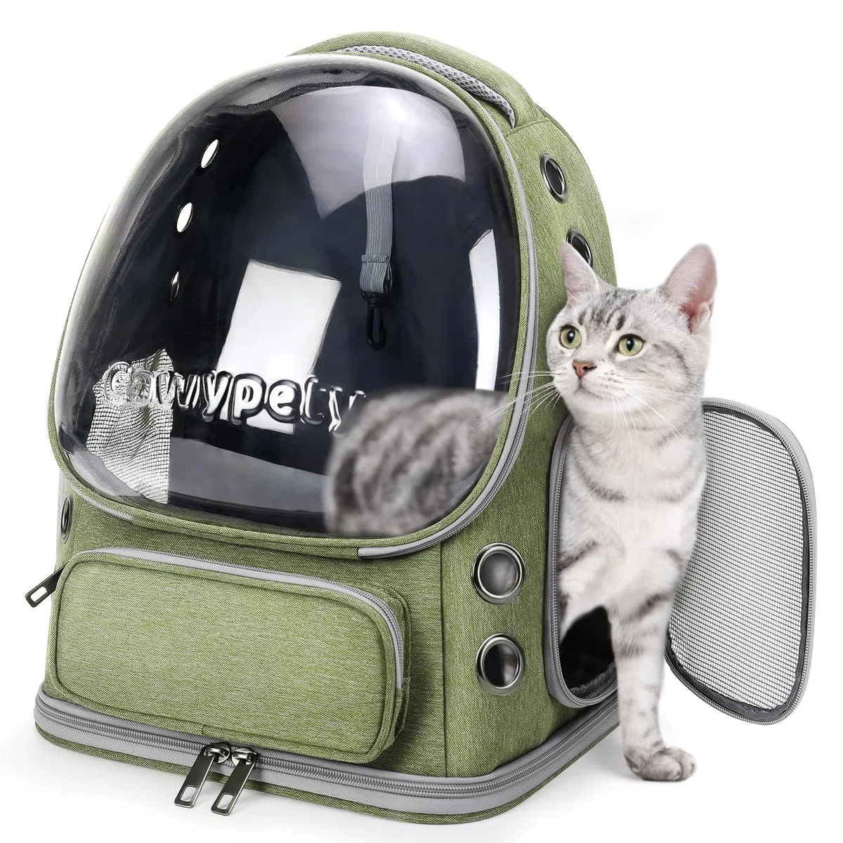 Cawypety Katzen-Rucksack-Tragetasche, atmungsaktiv, großer Platz, Bubble Pet Rucksack für Kitty kleine Hunde bis zu 6,8 kg, transparente & faltbare Haustiertrage für Reisen Wandern
