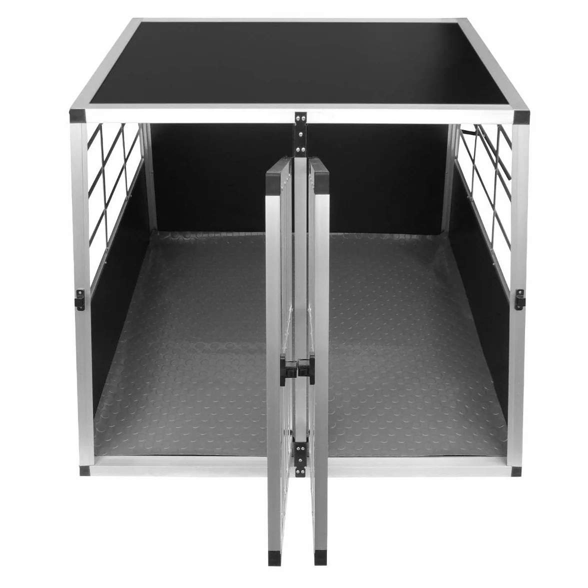 Auto Hundetransportbox große Doppelbox Hundebox Transportbox Gitterbox Fahrzeugbox Kofferraumbox Katzen Hunde Aluminium Trapez