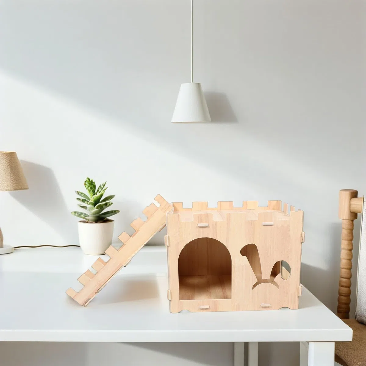 TOYANDONA Meerschweinchen Haus aus Holz mit Tür für Kaninchen und Hamster Kleintierhaus mit Kletterleiter und Dach für Spielen und Schlafen Einfach Aufzubauen