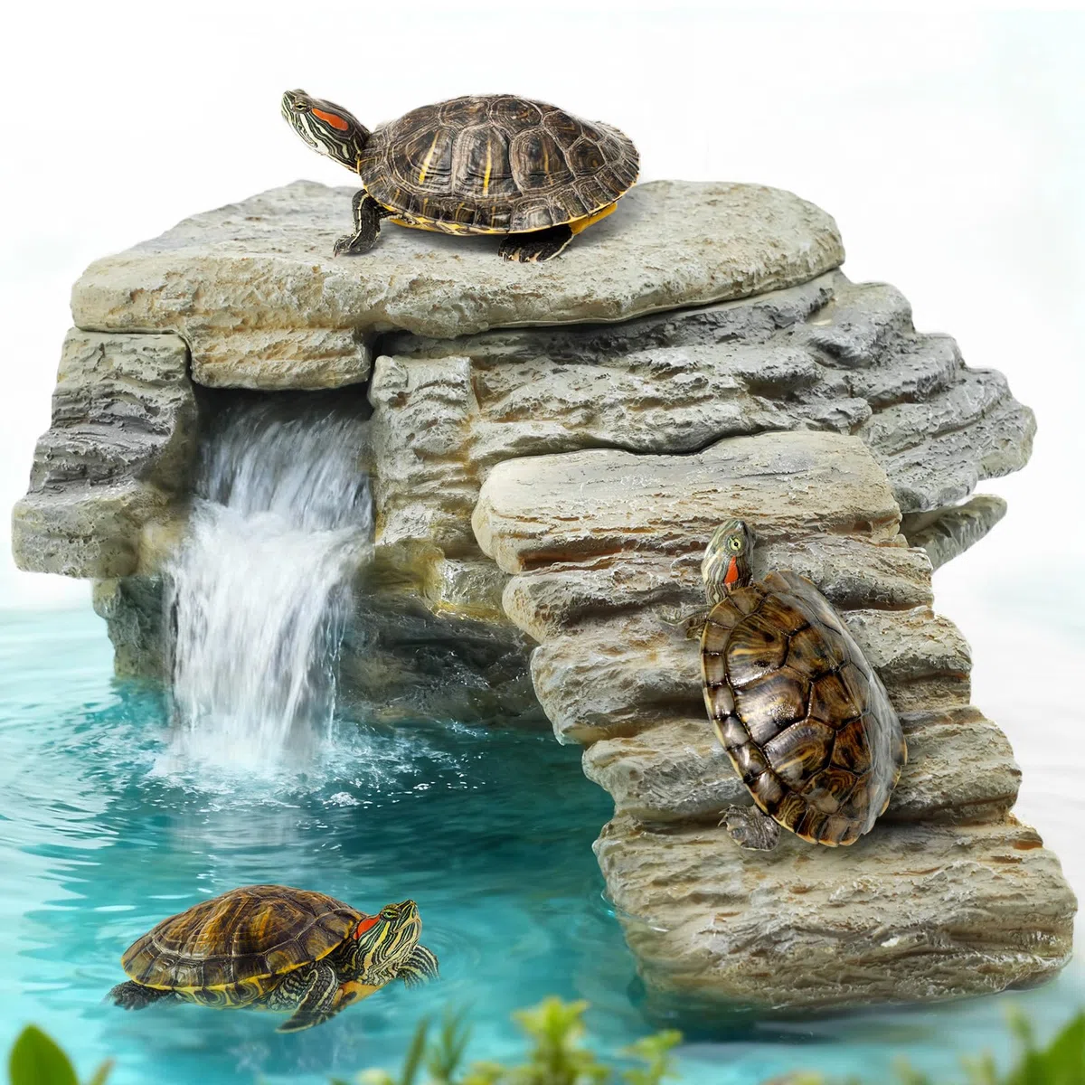 MIXJOY Schildkröten-Tankfilter, ultra-leiser Schildkrötenfilter mit Sonnenplattform, abnehmbare Brücke zum Klettern und Tauchen, einstellbarer Durchfluss, mehrschichtige Filtration, Filter für