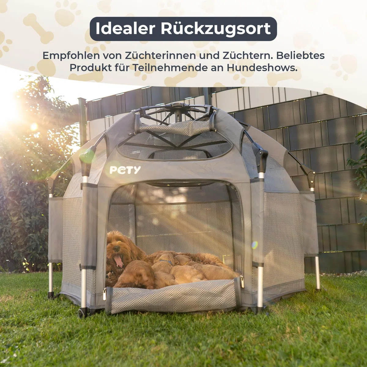 PETY Laufstall für Hunde - 100 x 60 cm mobiles Hundezelt mit Tragetasche und Heringen - Outdoor und Indoor Tiergehege - Hunde Reisezubehör für Camping – Anthrazit