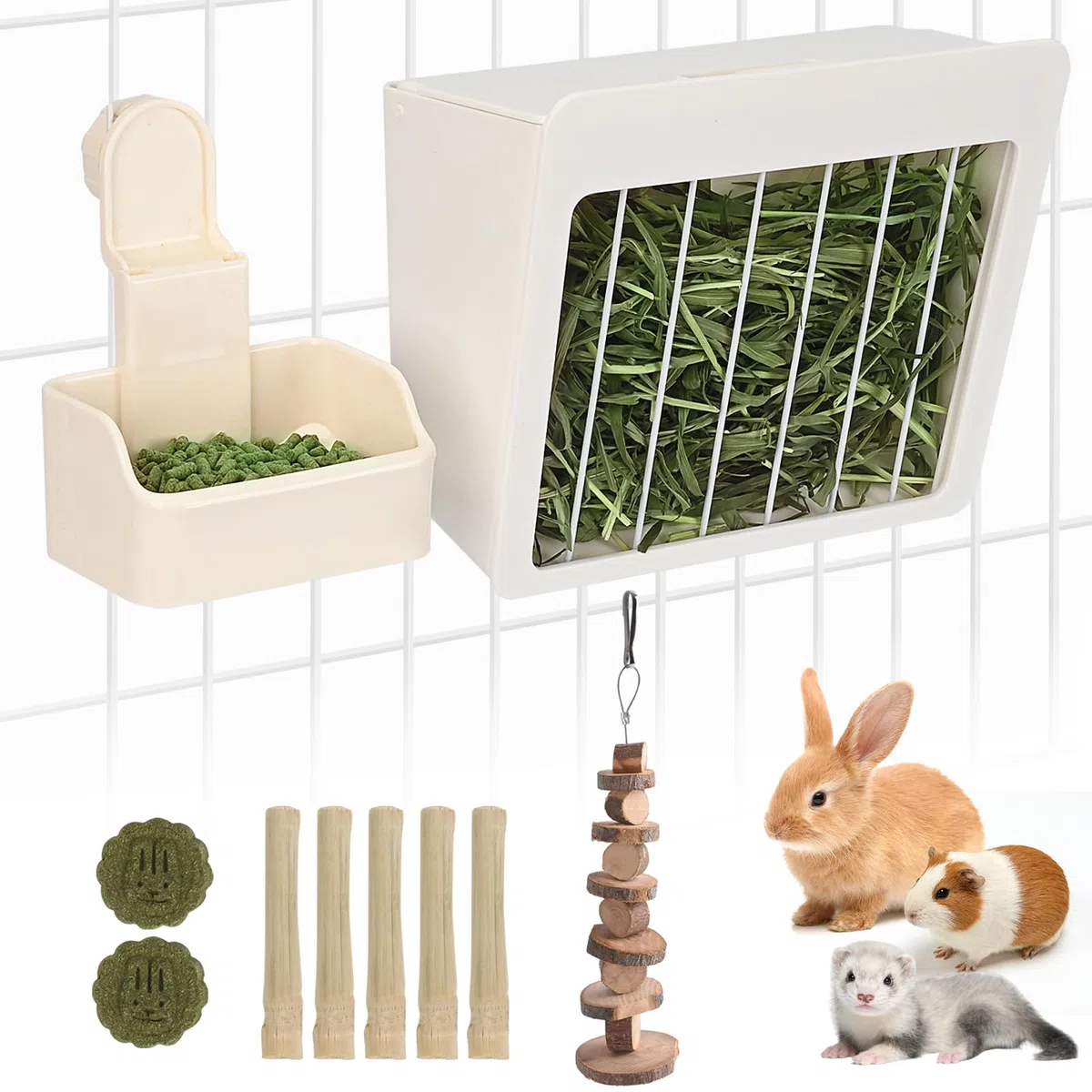 RUBYHOME Kaninchen-Heu-Futterstation, Futterkrippe für Kaninchen, Meerschweinchen, Chinchilla, Hamster