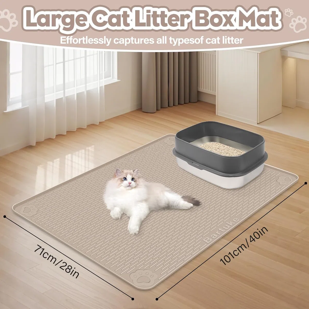 Kalolary Katzenstreu-Matten, 101,6 x 71,1 cm, extra große Silikon-Katzenmatte für Katzentoilette, leicht zu reinigen, weich auf Katzenpfoten, wasserdicht, urinfest, für den Boden, Khaki
