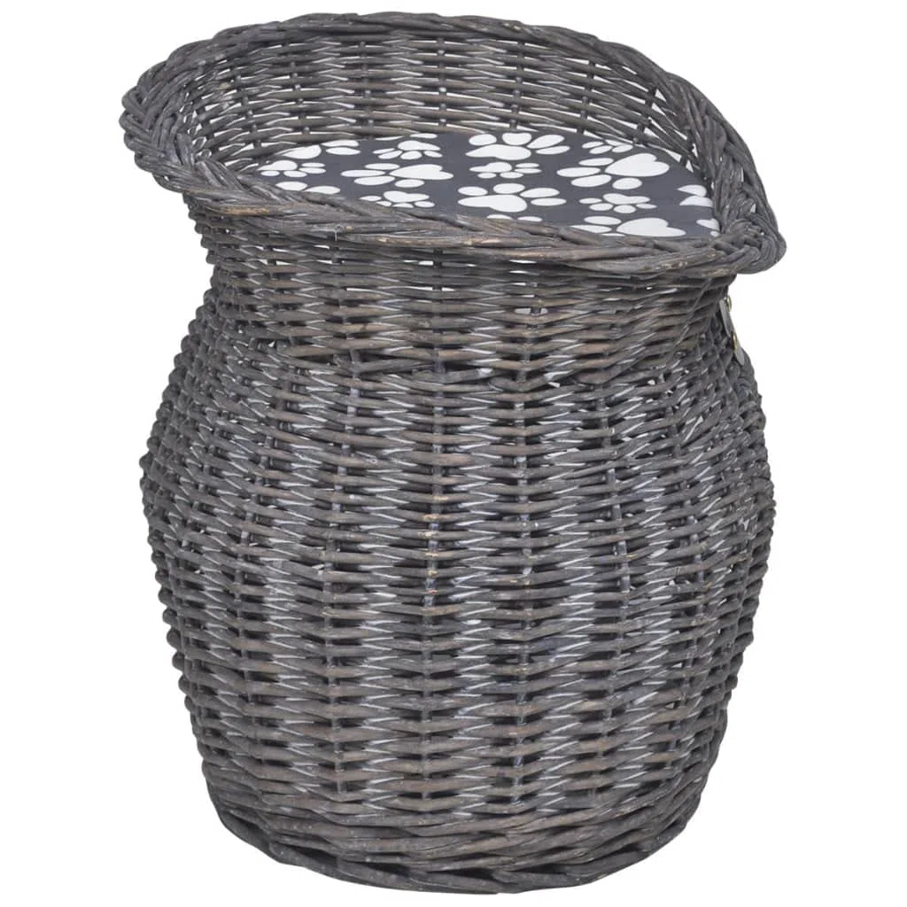 Mangloder Kuschelhöhle für Katzen aus Weide mit Kissen, graues Katzenbett Höhle Korb Schlafsack, weich und warm als Liege für Haustier Schlafplatz, für Wohnung, Garten und Terrasse