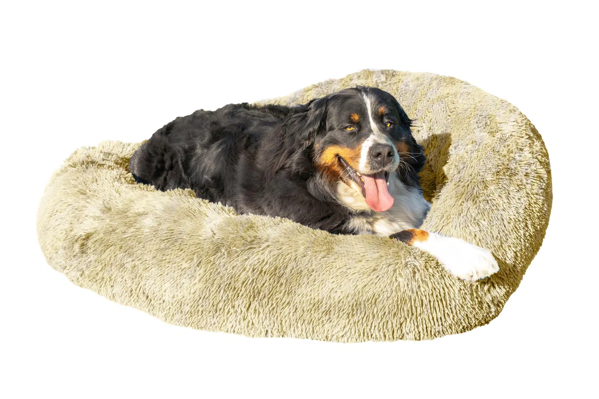 Fluffy Hundebett mit waschbarem Bezug 120 cm - Handgefertigt Hundebett Flauschig - Hundekissen Flauschig - Katzenbett Maschinenwaschbar - Rund Katzenbett Beige